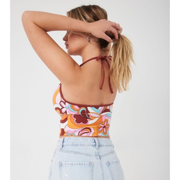 Garage Kelly Halter Keyhole Top Floral Groovy Y2K Size PS - Picture 2 of 8